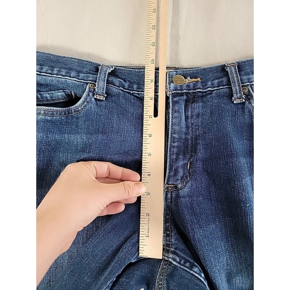 Carhartt Jeans Womens 33x31 Blaine Original Straight FLEX Dark Blue Mid Rise EUC - Picture 7 of 13